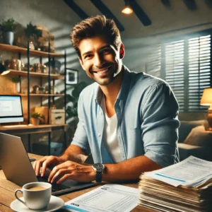 smiling man getting ready for tax seaon